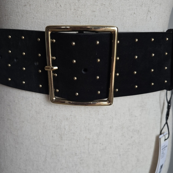 Revolve, Alice + Olivia, New, Black Suede Studded Wide Statement Belt Size XS - Picture 3 of 10